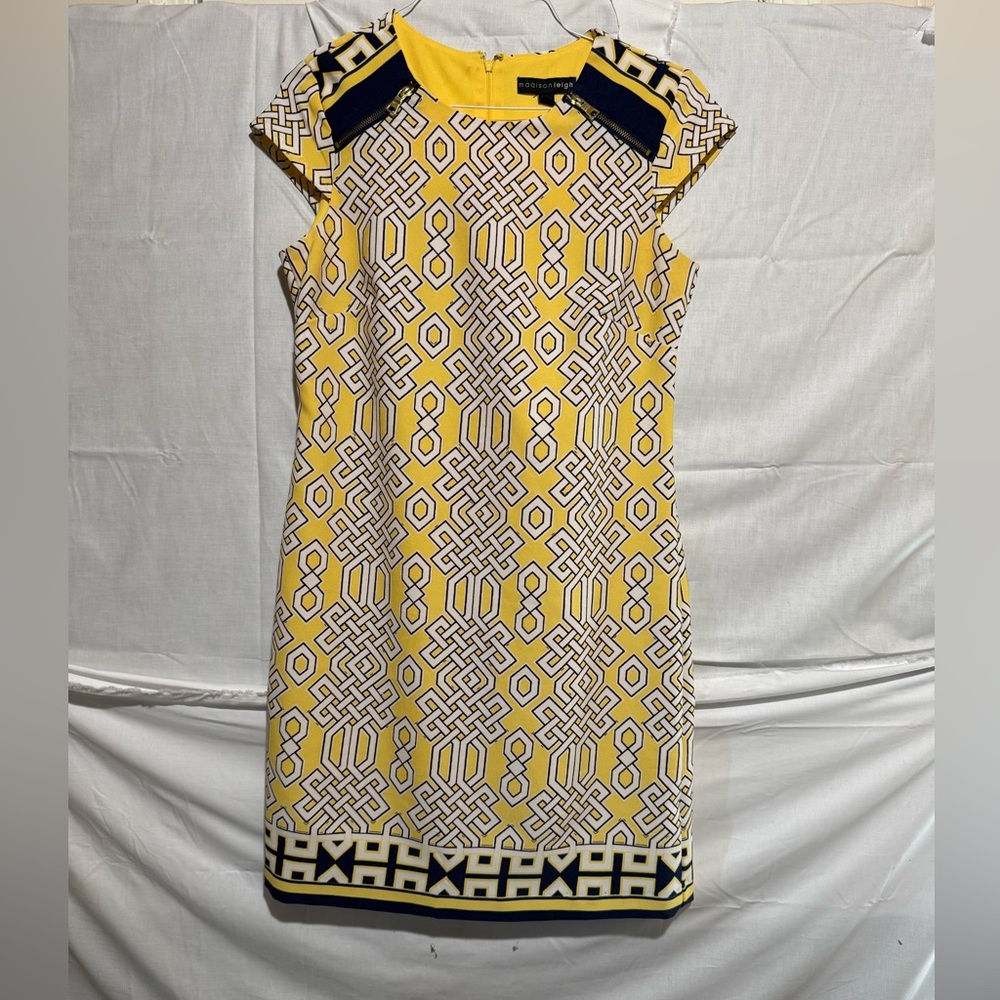 Madison Leigh Yellow Gray Sheath Dress Sleeveless Crew Neck